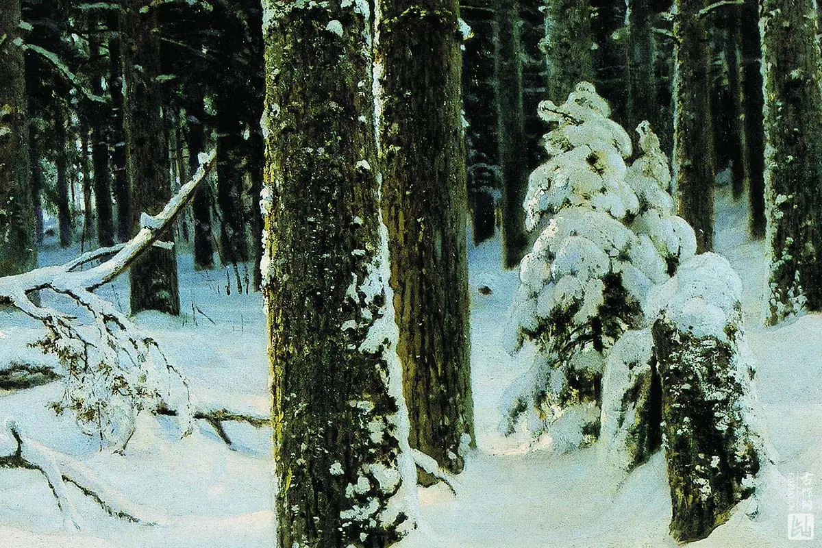 希施金油画雪景冬天的森林局部 (1)