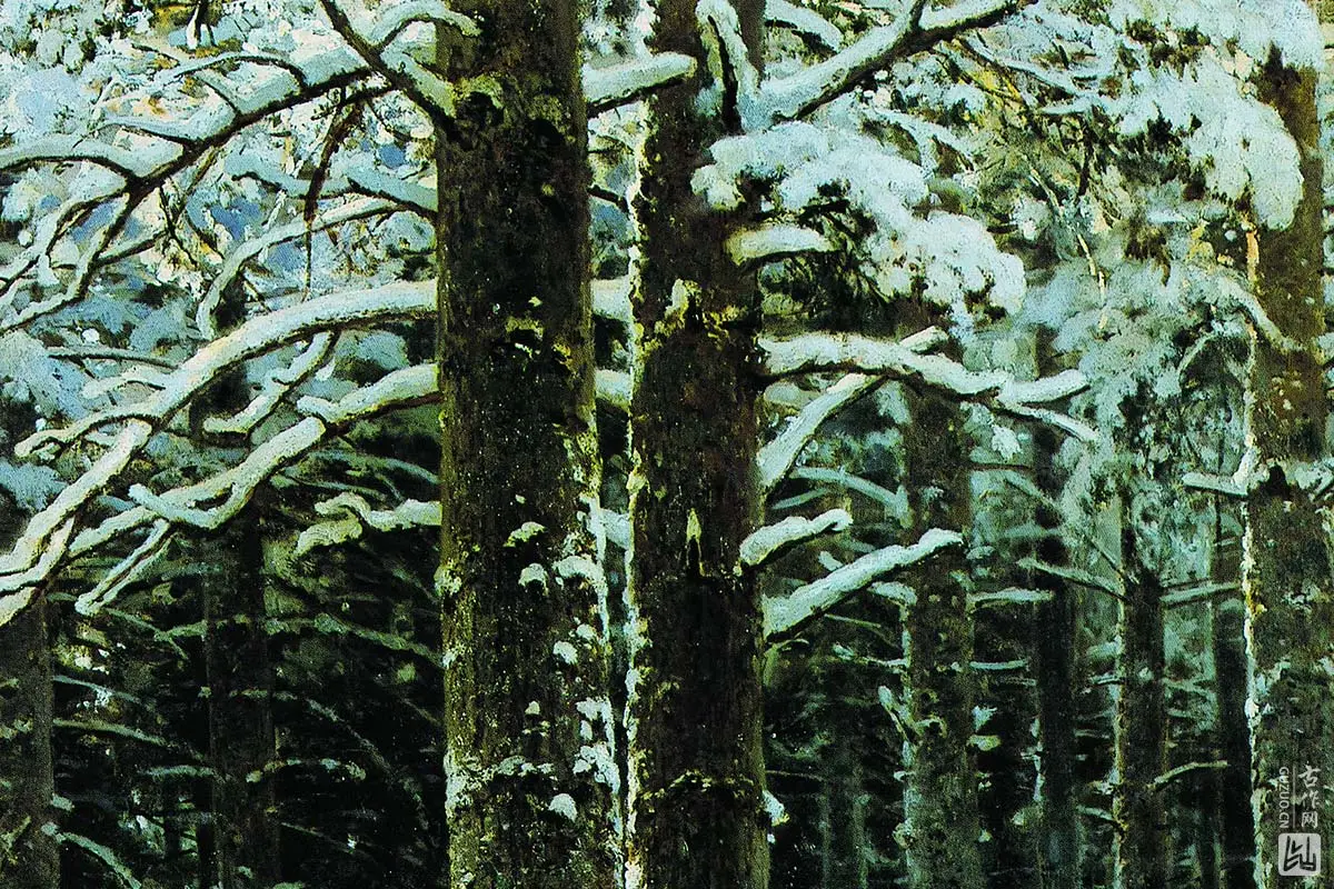 希施金油画雪景冬天的森林局部 (4)