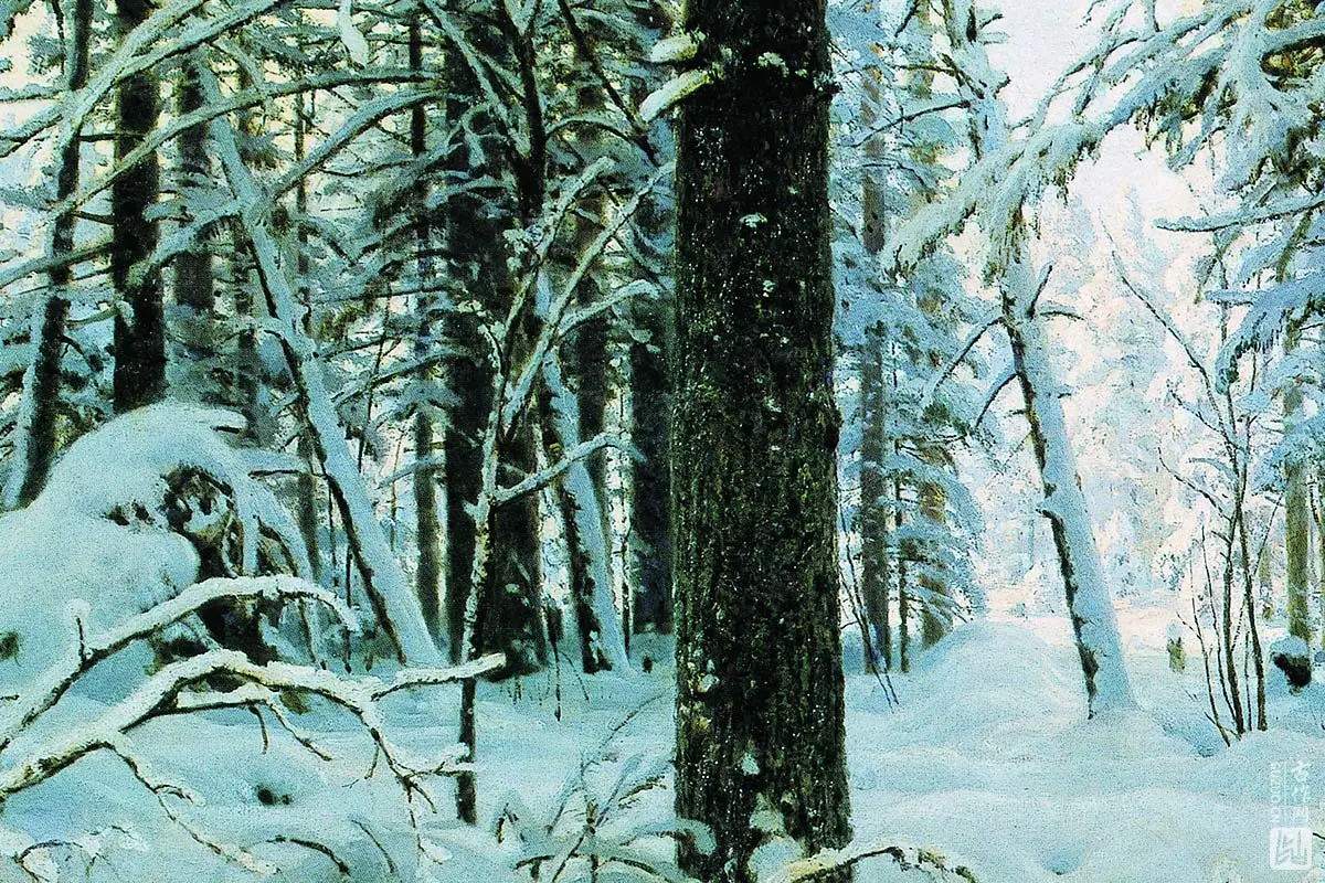 希施金油画雪景冬天的森林局部 (2)