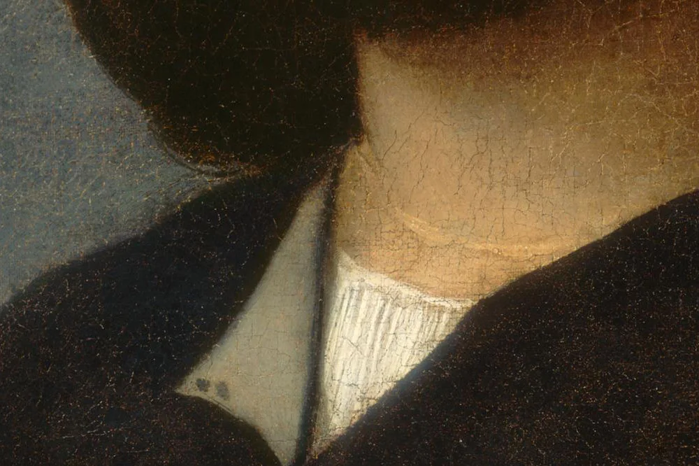 乔尔乔内油画作品《有书的威尼斯绅士肖像》局部细节 (3)