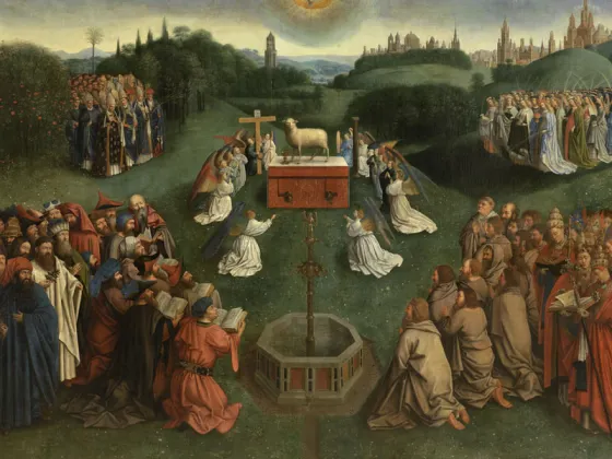 扬‧范艾克祭坛画作品《羔羊的颂赞》又名《羊的崇拜》