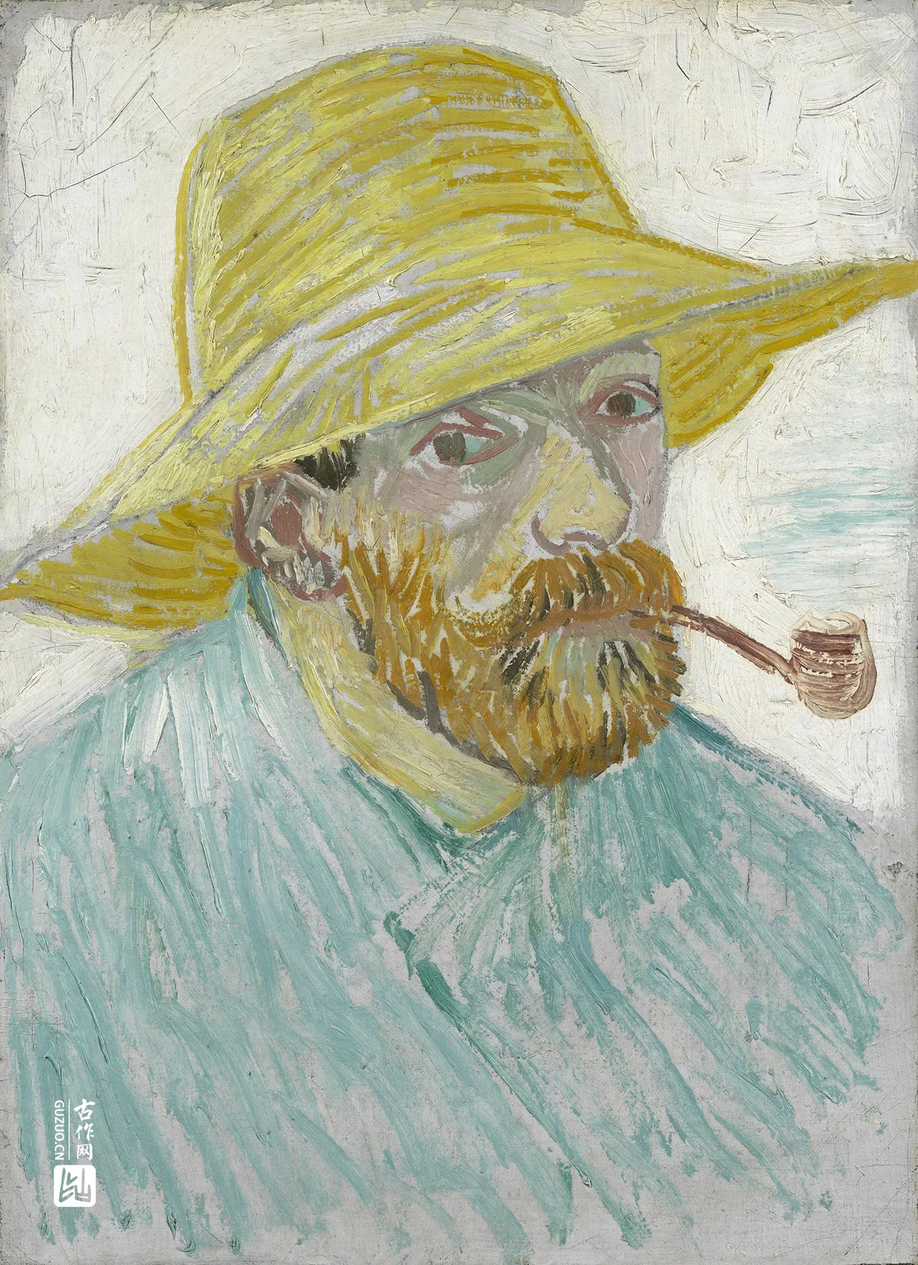 梵高1888年《含着烟斗的自画像》油画作品高清大图