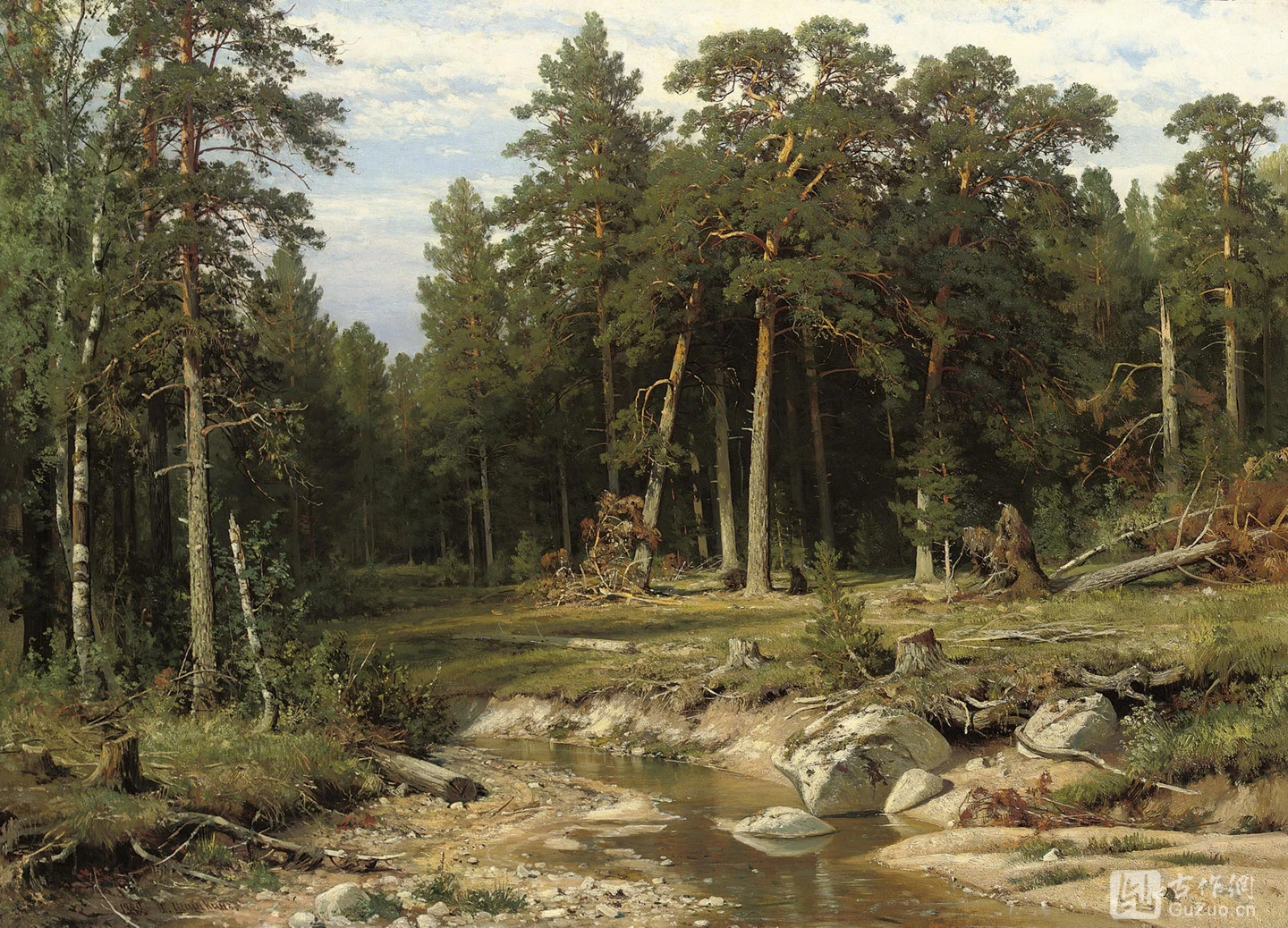 希施金森林风景画《维亚特卡的松林》高清图片