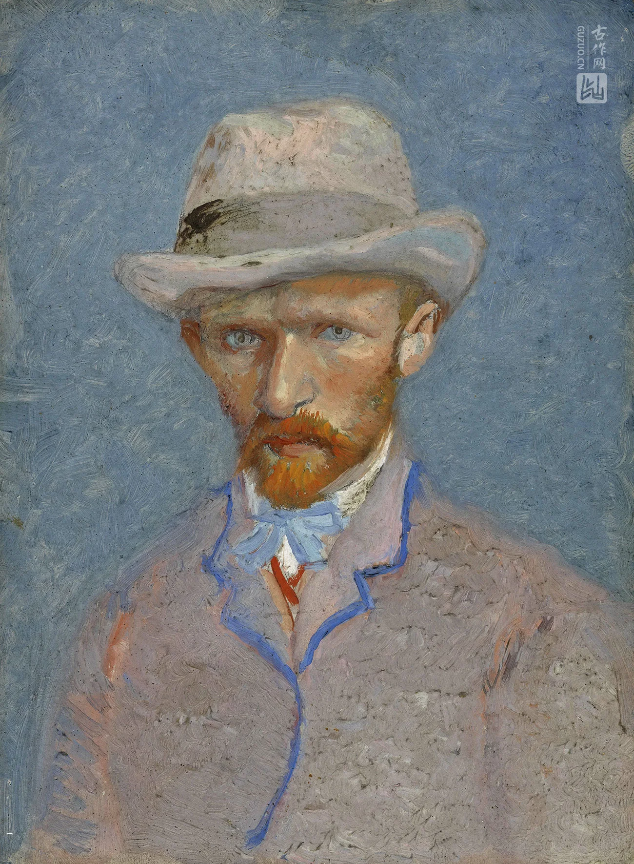 梵高1887年《戴帽子的自画像》油画作品高清大图
