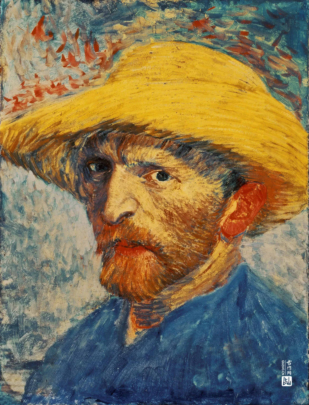 梵高1887年油画作品《戴草帽的自画像》高清图片