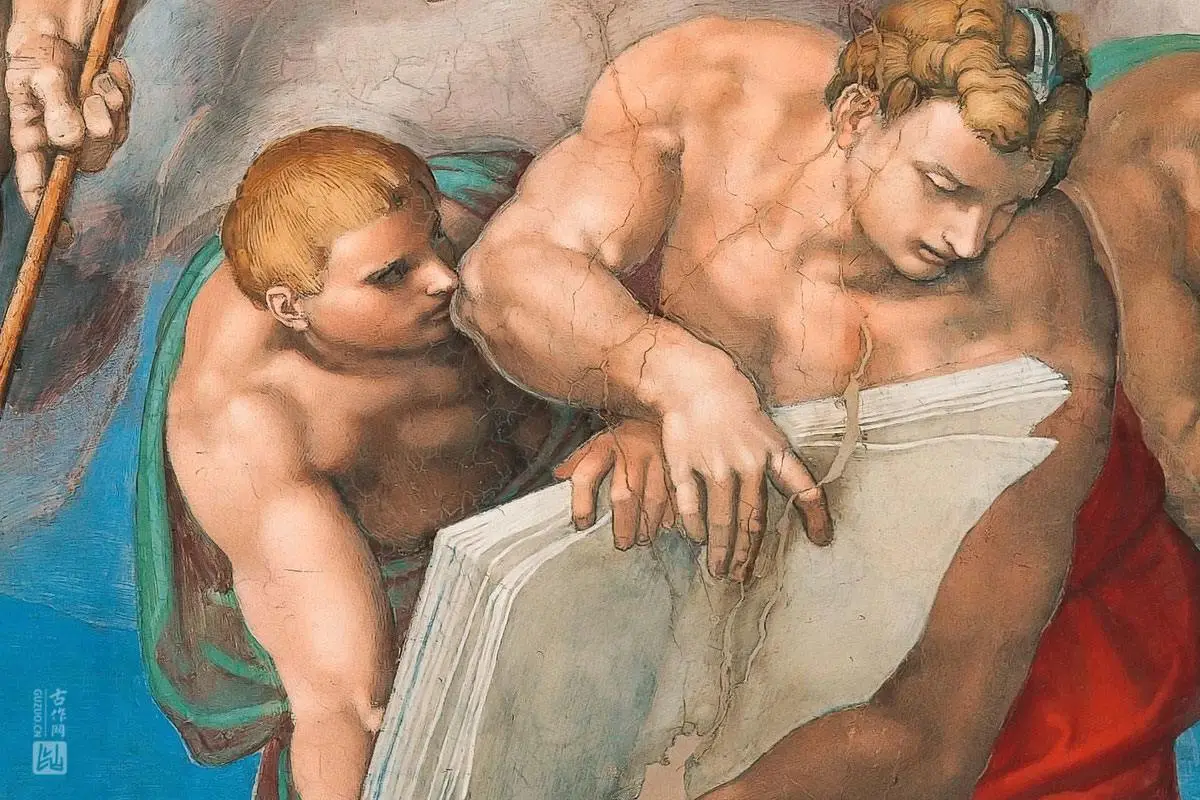 米开朗基罗大型壁画作品《最后的审判》高清大图局部细节 (8)