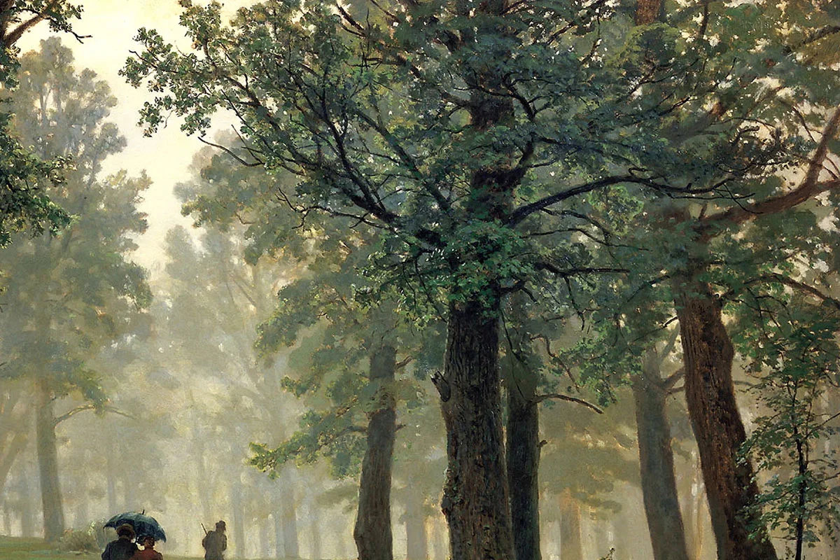 希施金油画风景《橡树林中的雨》局部 (3)