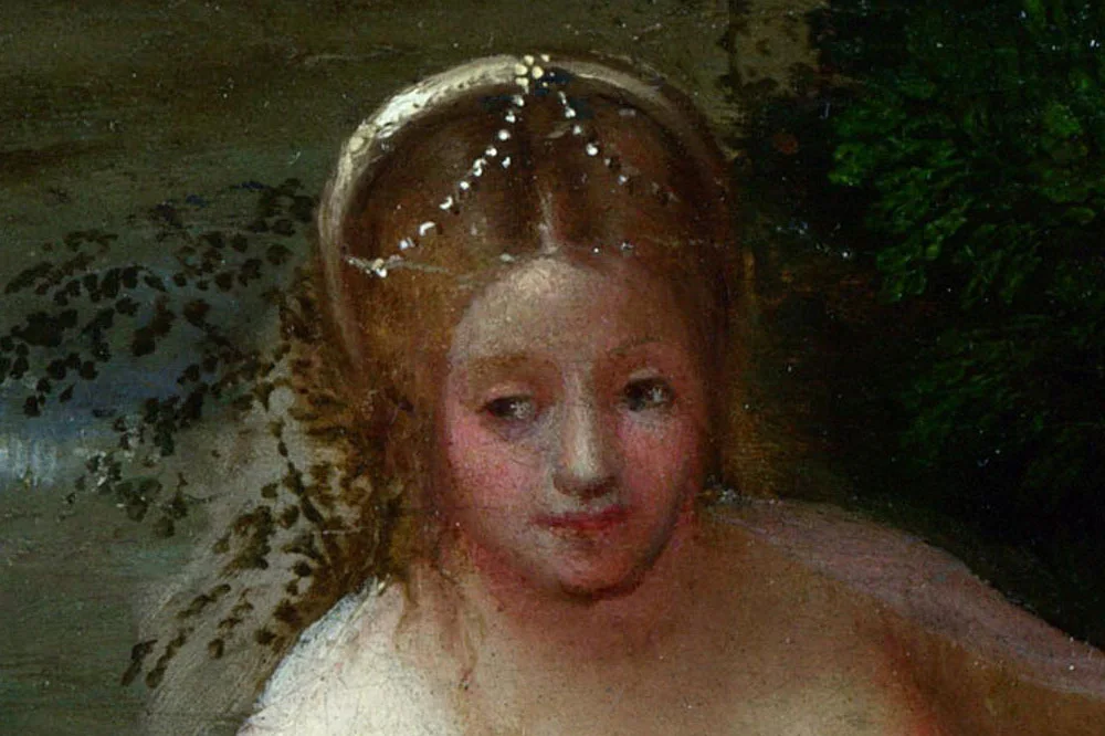 乔尔乔内油画作品《风景中的仙女和儿童与牧羊人》局部 (3)