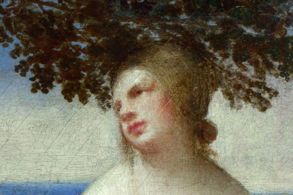 乔尔乔内油画作品《风景中的仙女和儿童与牧羊人》局部 (4)