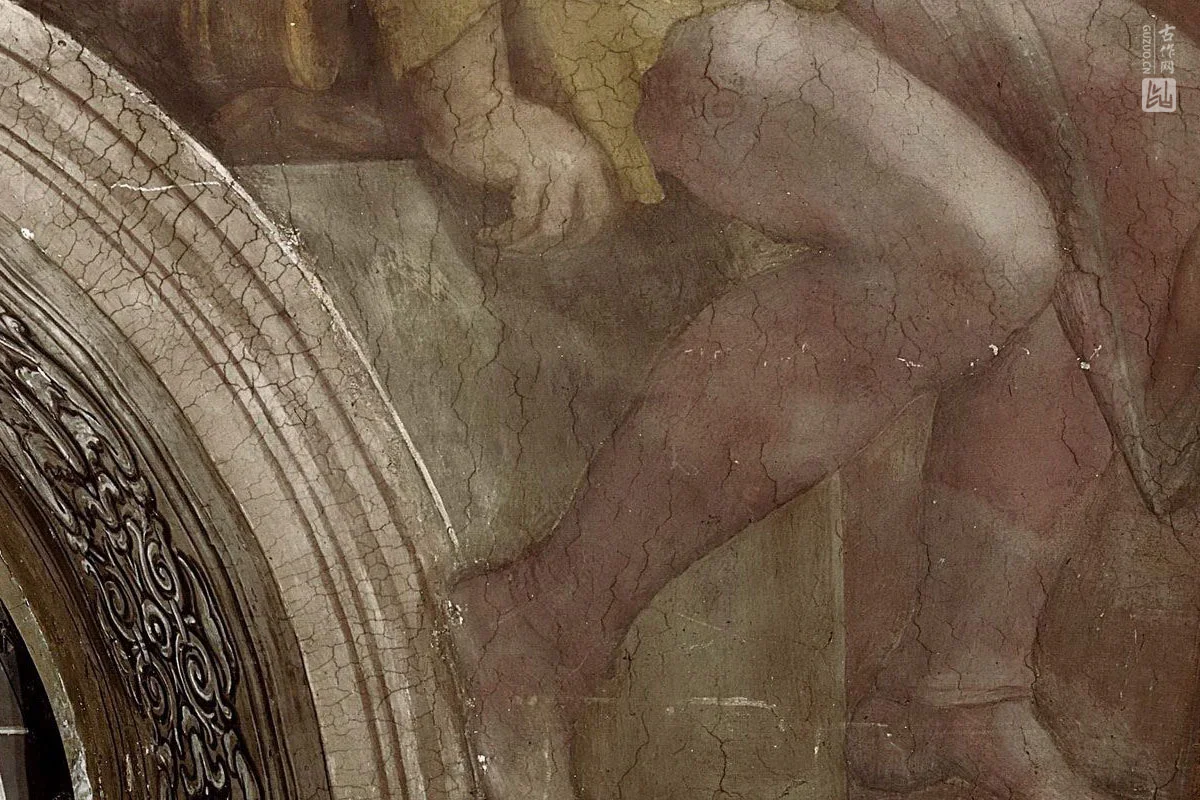 米开朗基罗壁画《基督的祖先：鲑鱼、伯鲁斯、奥贝特》局部 (3)