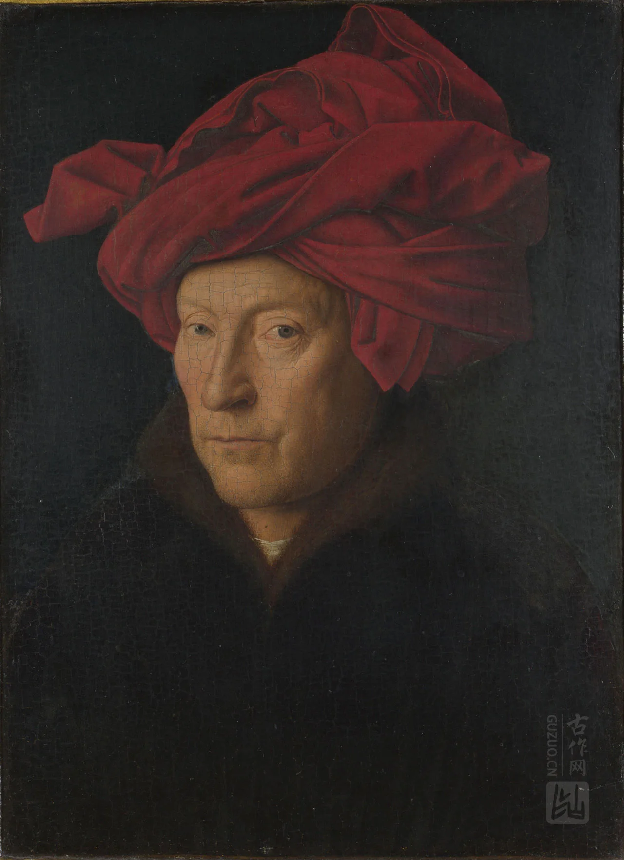 扬·凡·艾克油画头像《戴着头巾的自画像》高清大图