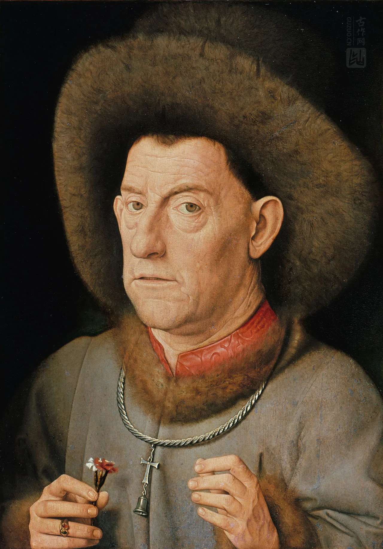 扬·凡·爱克油画头像作品《拿着康乃馨的男人肖像》高清大图