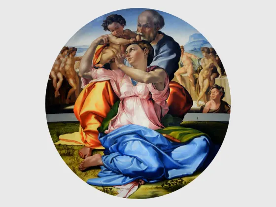 米开朗基罗油画作品《圣家与圣洗者约翰》