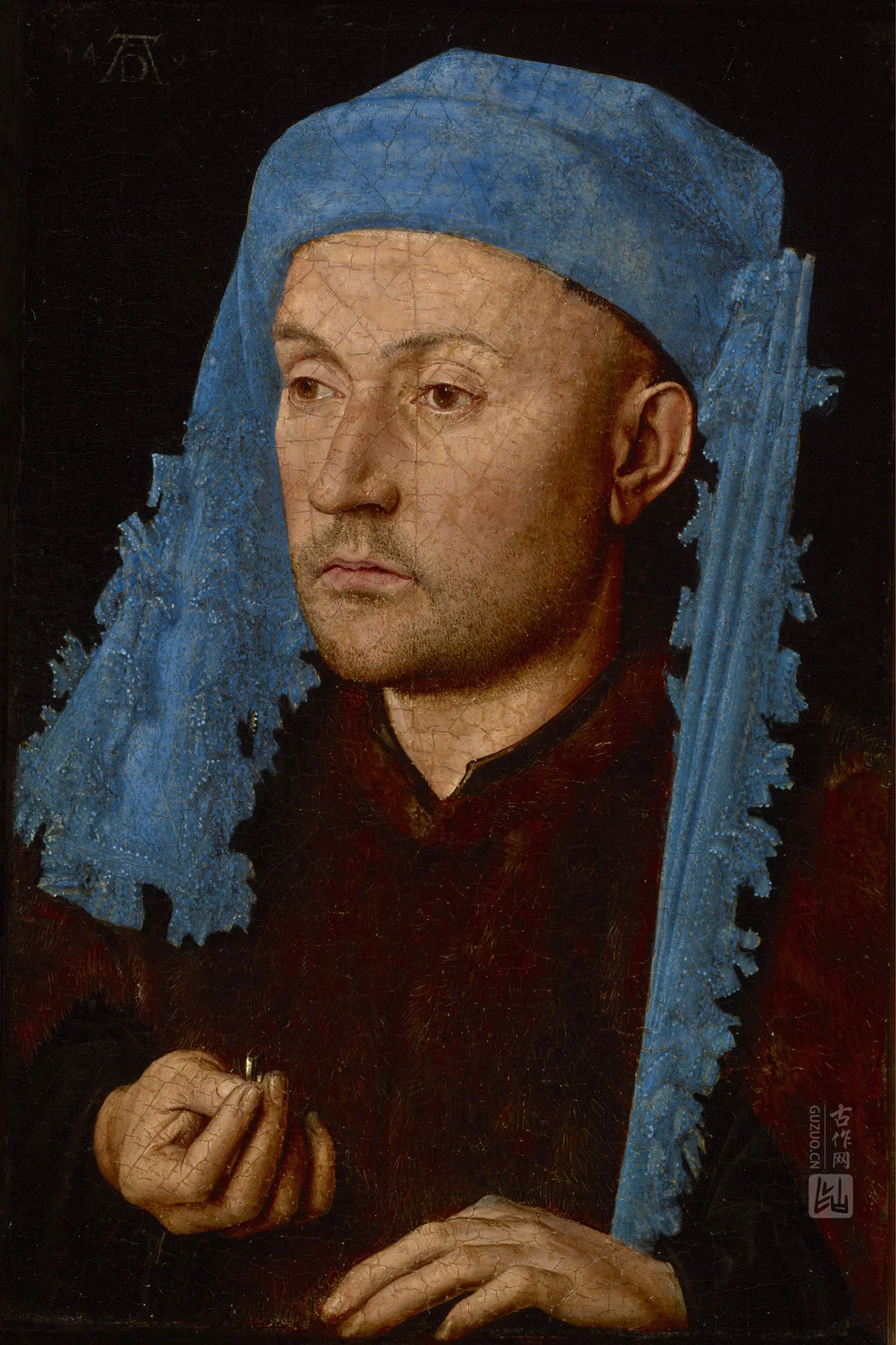 扬·凡·艾克油画肖像《戴蓝色头巾的男人肖像》高清大图