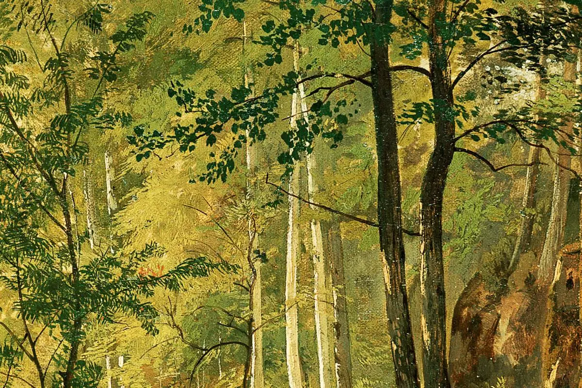 希施金油画风景《树林中的猎人》局部 (3)