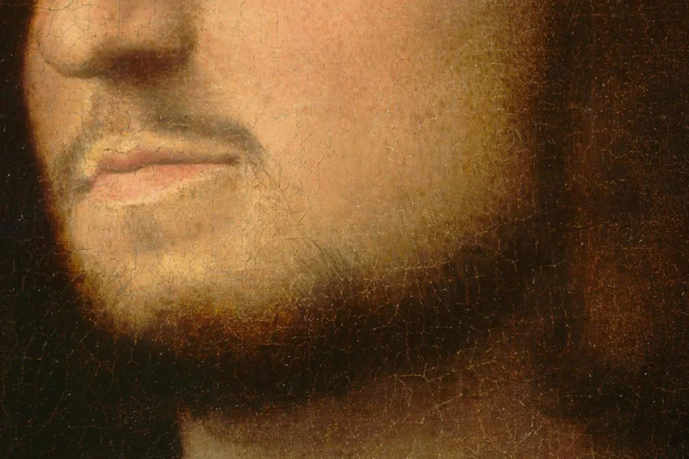 乔尔乔内油画作品《有书的威尼斯绅士肖像》局部细节 (1)