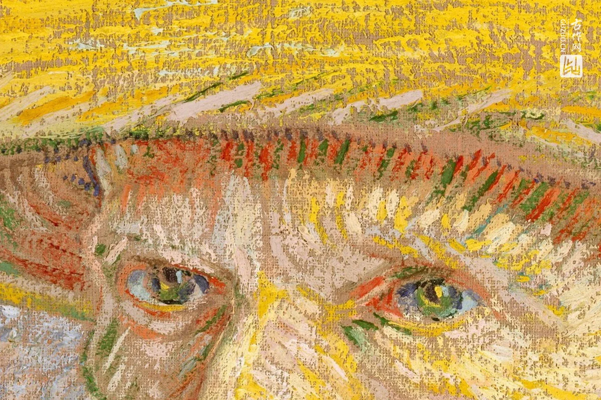 梵高1887年《戴草帽的自画像》油画作品局部 (1)
