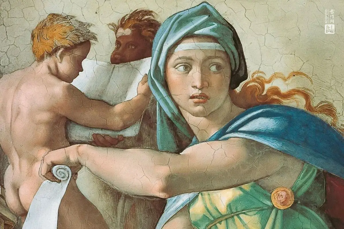 米开朗基罗西斯廷教堂壁画《德尔斐斯贞女》局部 (1)