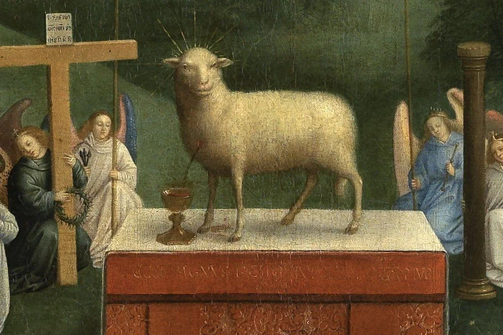 扬‧范艾克祭坛画作品《羔羊的颂赞》局部 (1)