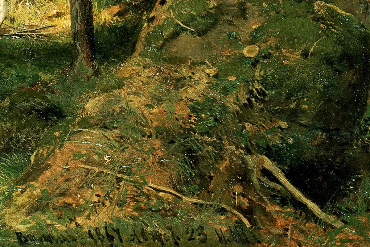 希施金油画风景《树林中的猎人》局部 (5)
