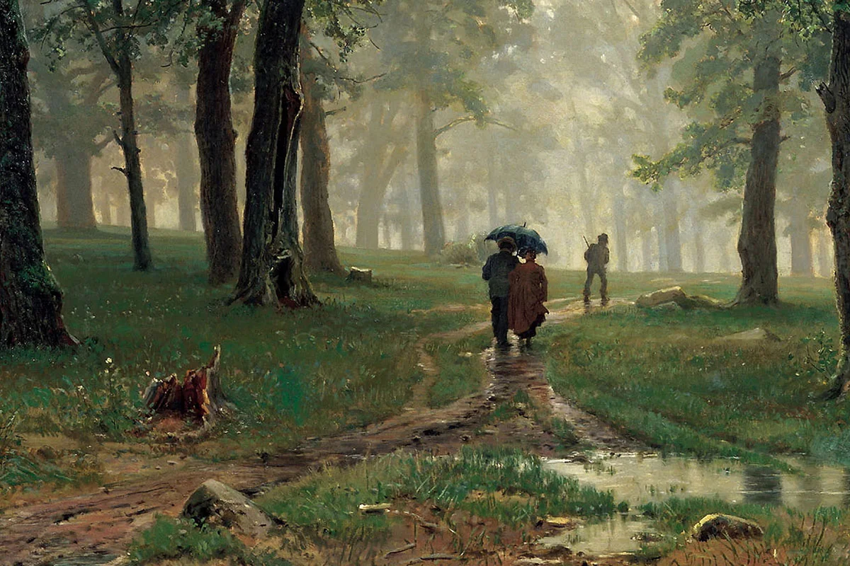 希施金油画风景《橡树林中的雨》局部 (1)