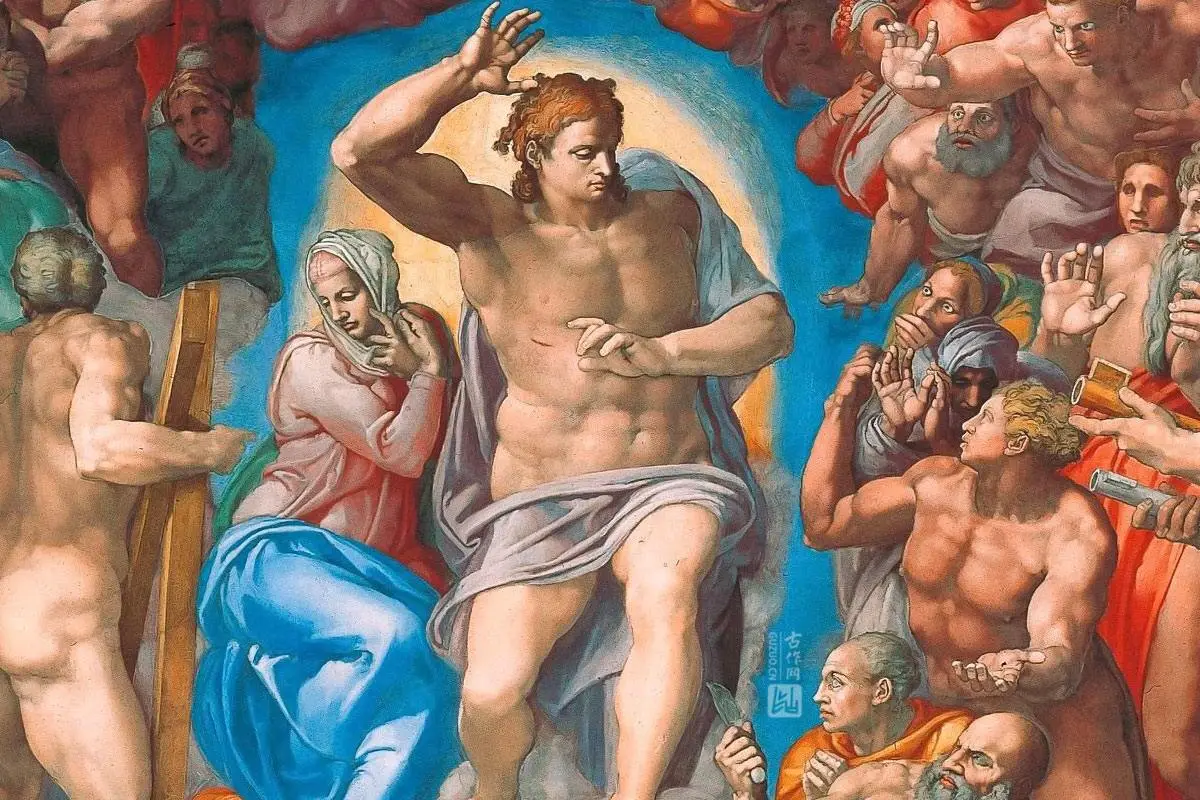 米开朗基罗大型壁画作品《最后的审判》高清大图局部细节 (4)