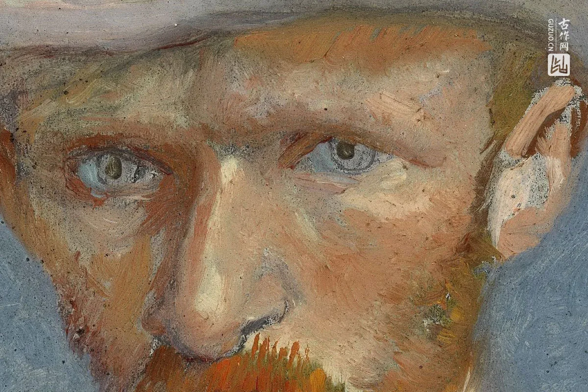 梵高1887年《戴帽子的自画像》油画作品局部 (1)