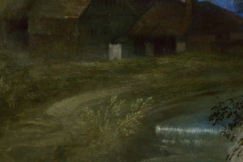 乔尔乔内油画作品《风景中的仙女和儿童与牧羊人》局部 (8)