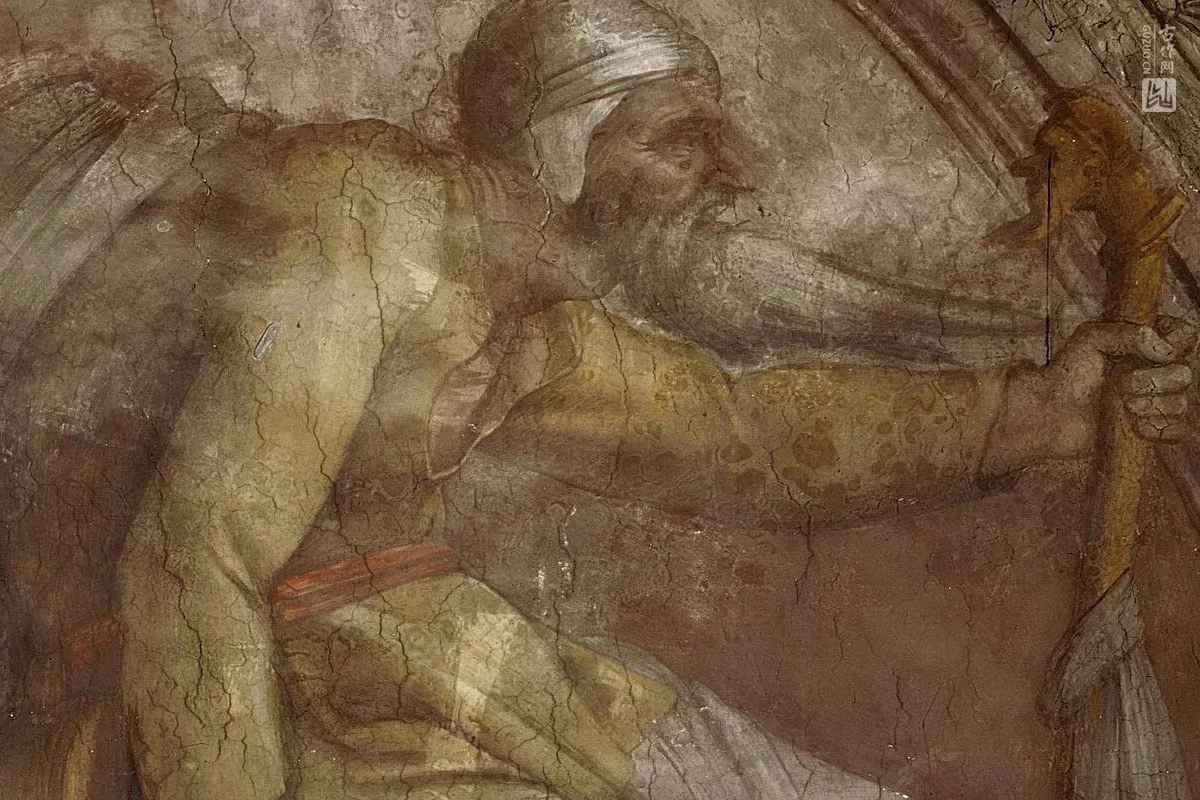 米开朗基罗壁画《基督的祖先：鲑鱼、伯鲁斯、奥贝特》局部 (2)