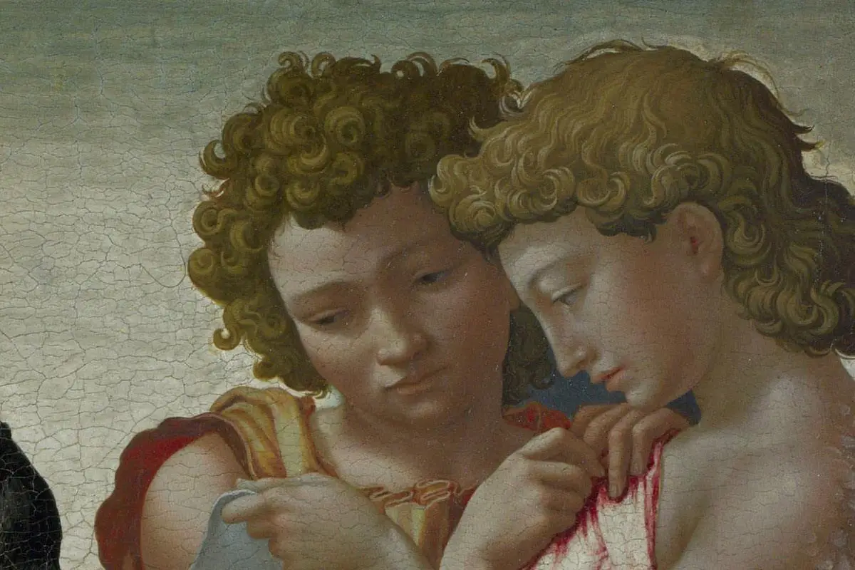 米开朗基罗作品《圣母子与圣约翰和天使》局部 (2)