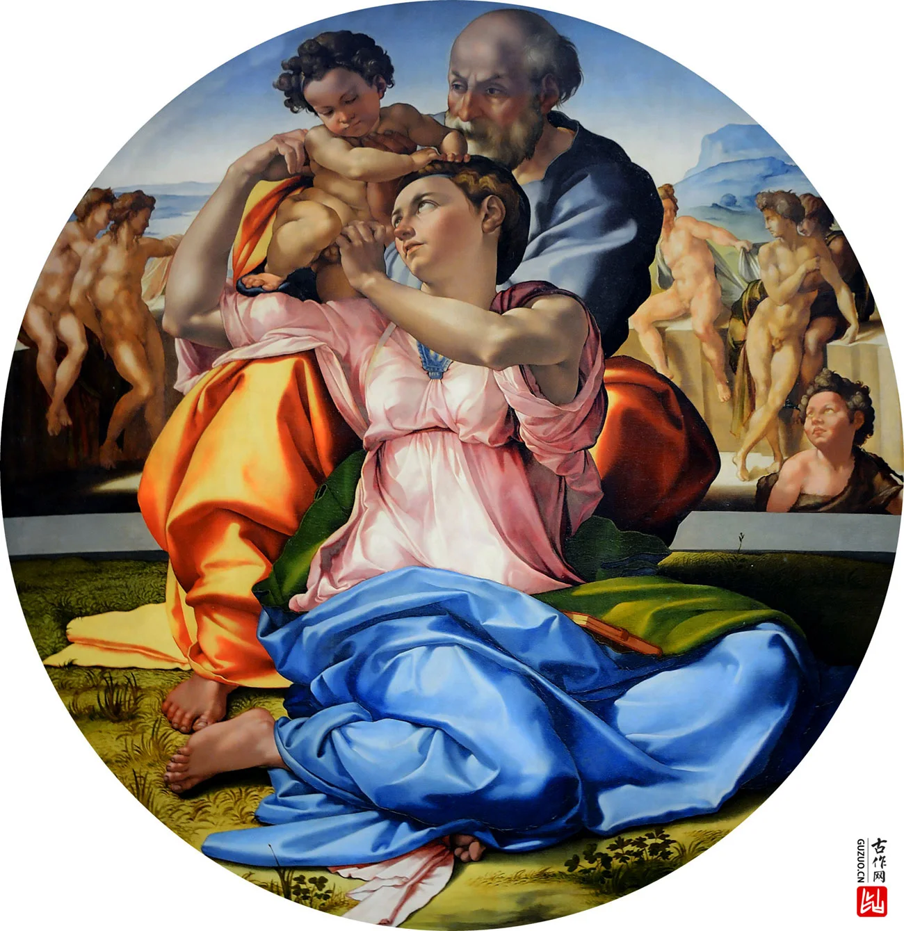 米开朗基罗油画作品《圣家与圣洗者约翰》高清大图