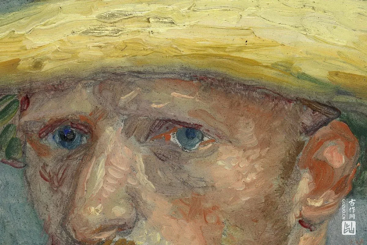 梵高1887年油画《戴草帽与领结的自画像》局部 (1)
