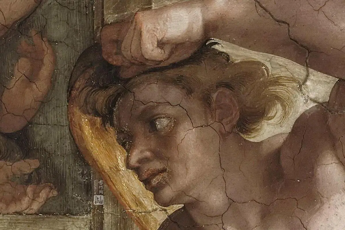 西斯廷教堂米开朗基罗壁画“Ignudo”系列《男性裸体肖像》局部 (1)
