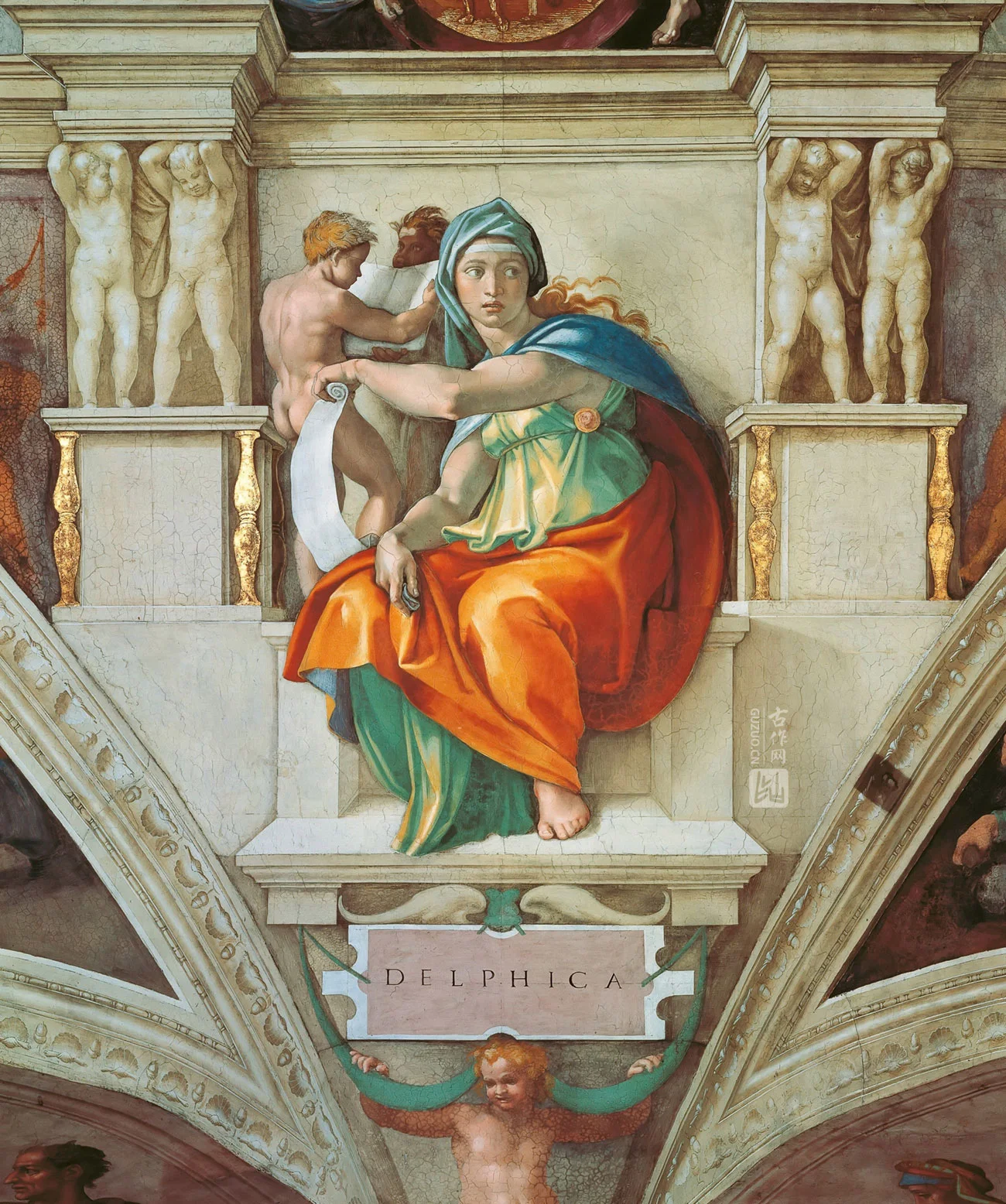 米开朗基罗西斯廷教堂壁画《德尔斐斯贞女》高清大图