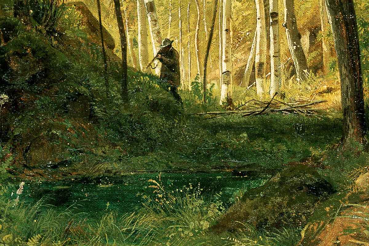 希施金油画风景《树林中的猎人》局部 (1)