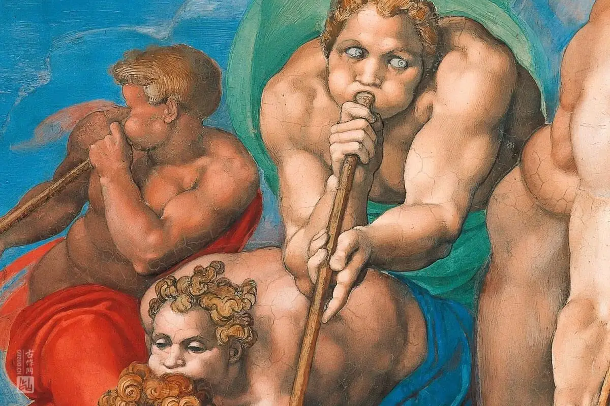 米开朗基罗大型壁画作品《最后的审判》高清大图局部细节 (7)