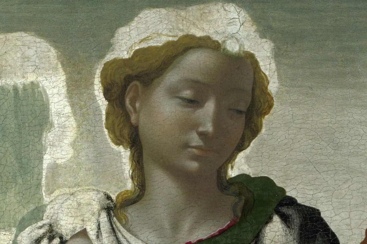 米开朗基罗作品《圣母子与圣约翰和天使》局部 (1)