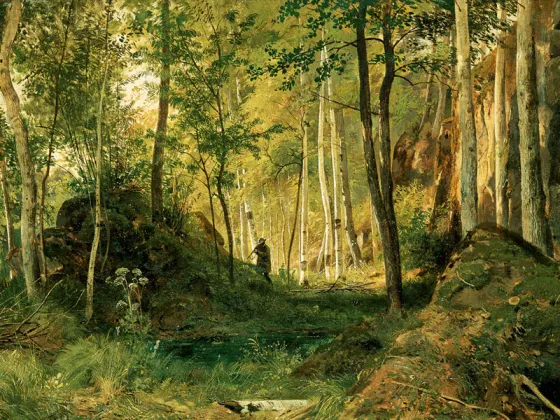 希施金油画风景《树林中的猎人》