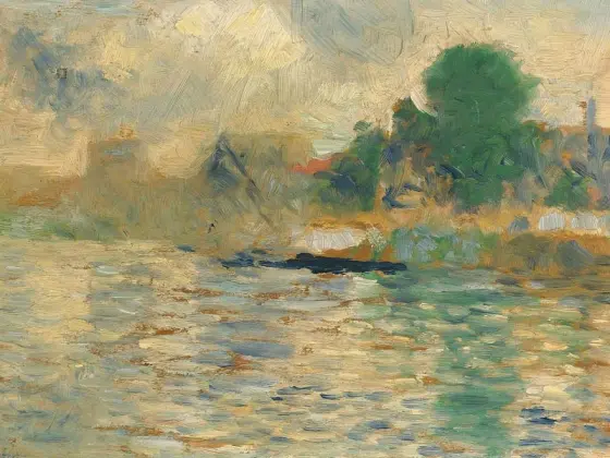 修拉油画风景《塞纳河》