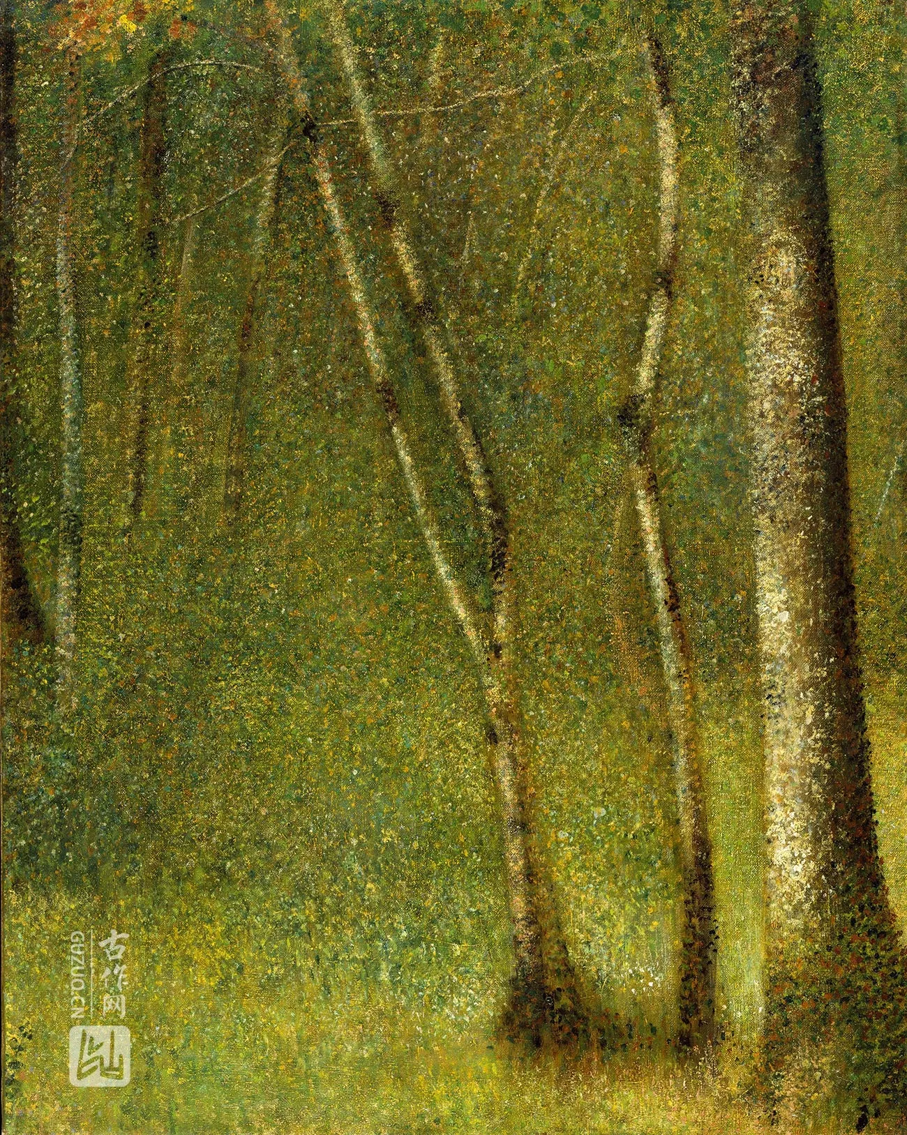 乔治·修拉油画风景《庞陶伯特森林》