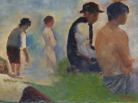 乔治·修拉油画创作稿《安涅尔浴场创作研究》
