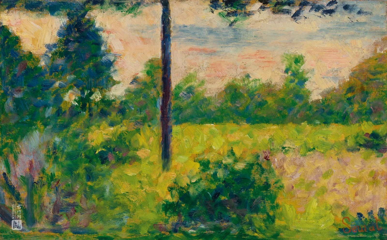 乔治·修拉油画风景写生《巴比松树林风景》高清大图